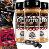 Pit Boss Cowboy Butter Premium Barbecue Mixed Seasoning Spice & Rub 3 pk Choice Bundle (21 oz) + Guide & Keychain Bottle Opener (5 Items)!