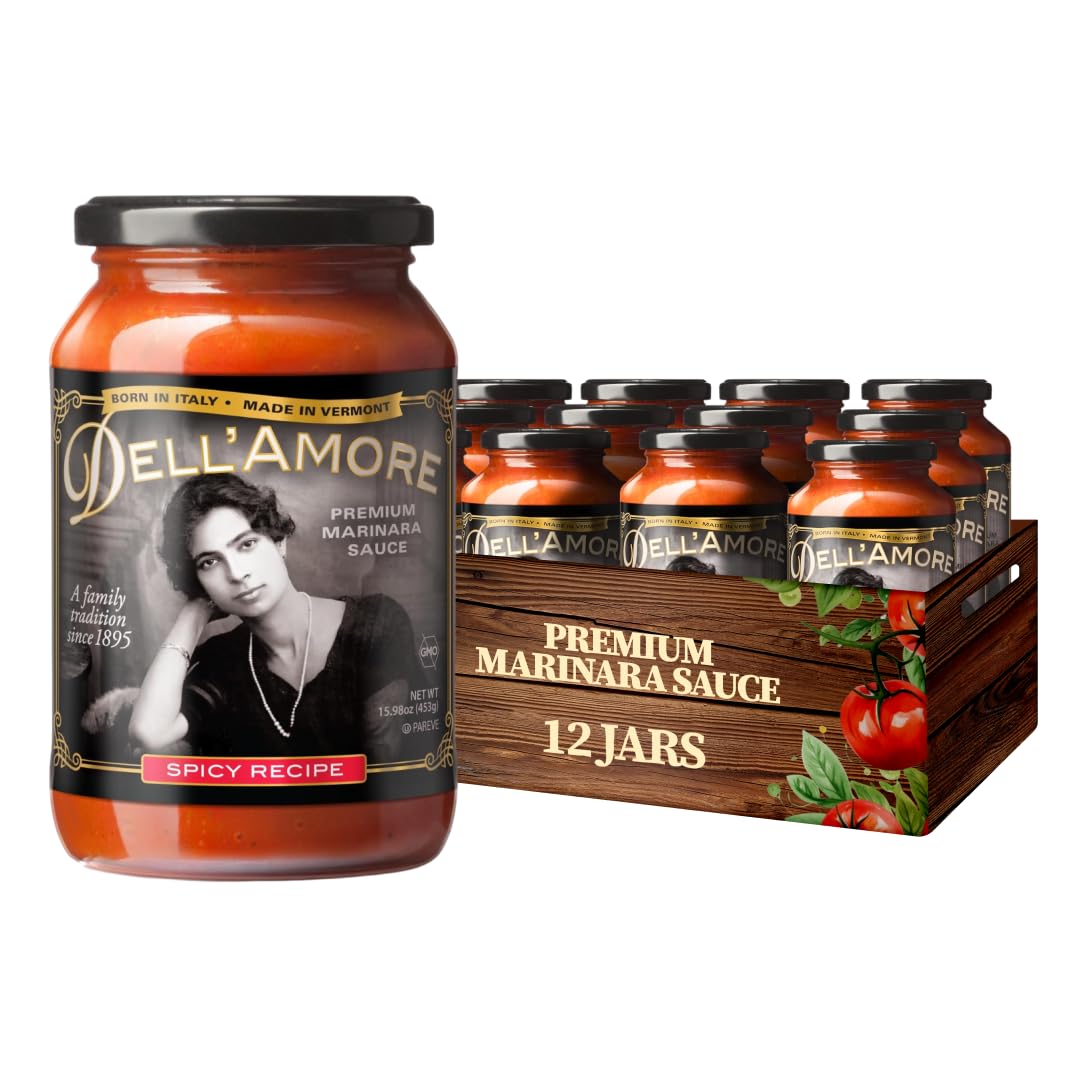 Dell'Amore Premium Marinara Sauce, Homemade Pasta Sauce Low Sodium - No Added Sugar - Vegan - Family Recipe with Fresh Ingredients - Spicy Marinara