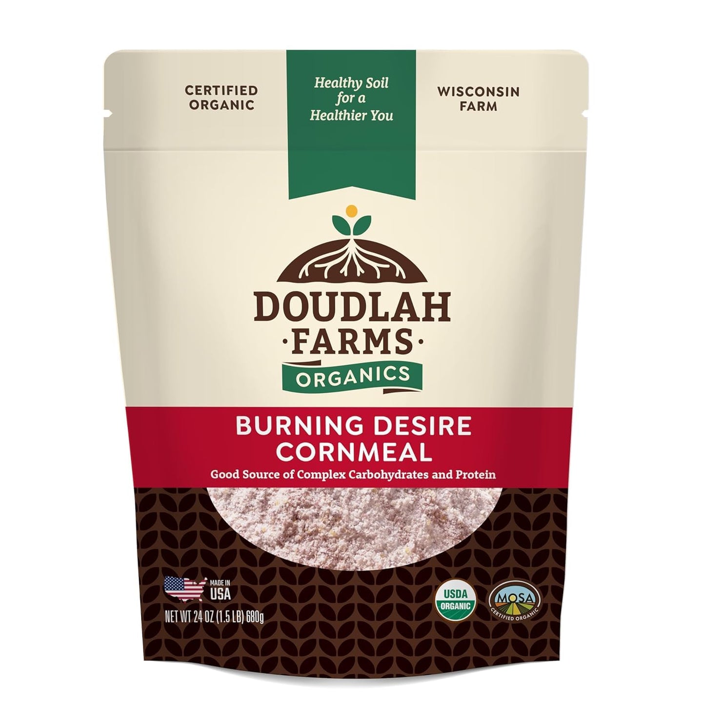 Organic Red Cornmeal Heirloom Red Dent Corn 1.5 lb - USDA Organic, Certified Clean, Non-GMO, Glyphosate Free - Biodynamic & Regeneratively Farmed