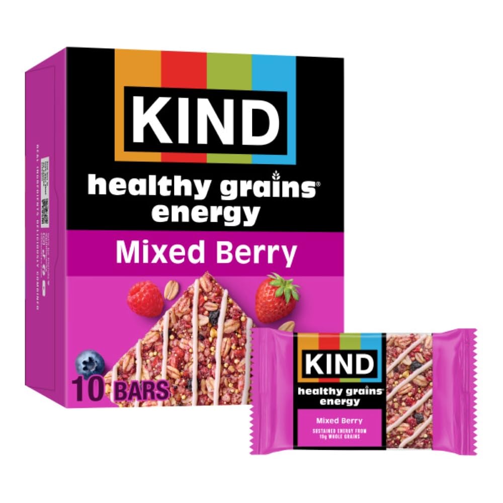 KIND Healthy Grains Energy Bars, Mixed Berry, Gluten Free, Healthy Snacks, 19g Whole Grains, 10 Count