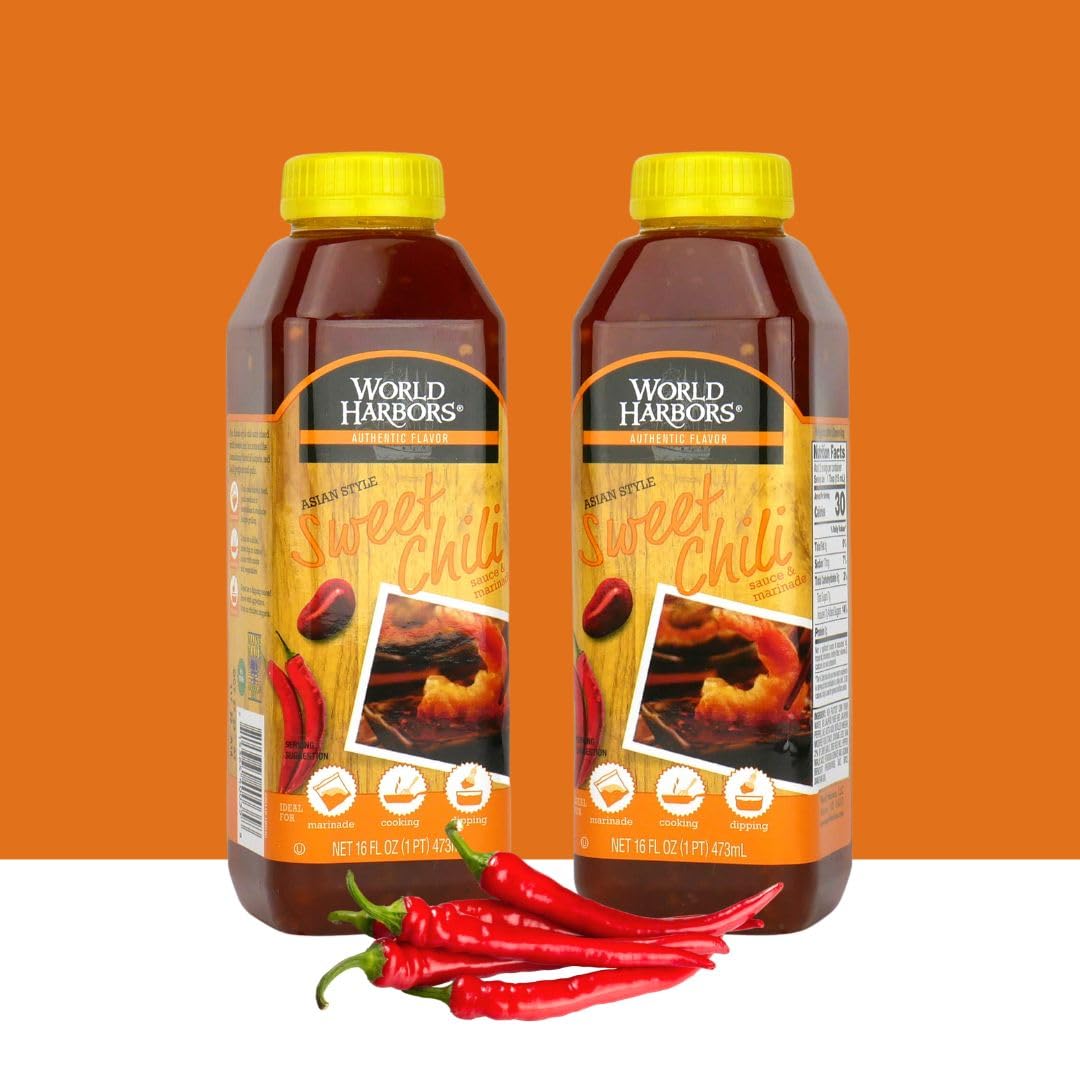 World Harbors Sweet Chili Sauce and Marinade - Thai Sweet Chili Sauce, Ideal for Chicken Wings, Seafood, Grilled Meats, Salads, Stir-Fries, Sweet