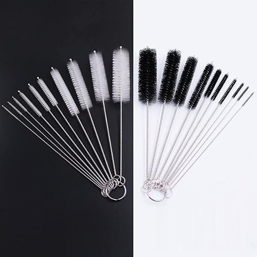 DiCUNO Straw Cleaning Brushes Set, 8 Inch Nylon Tube Brushes, Different Sizes Clean Brush for Bottle, Pipe, Keyboard, 2 Sets of Super Hard & Medium