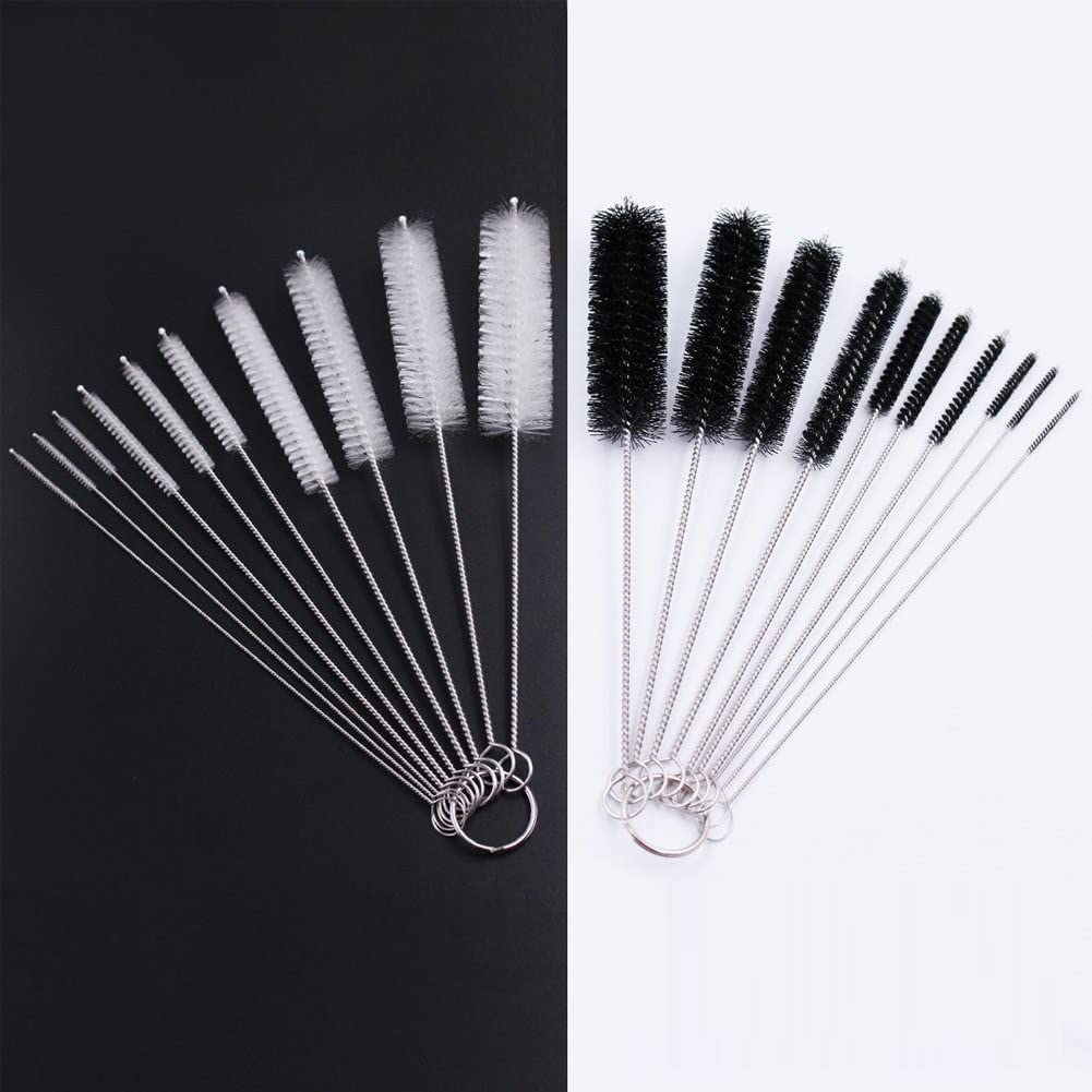 DiCUNO Straw Cleaning Brushes Set, 8 Inch Nylon Tube Brushes, Different Sizes Clean Brush for Bottle, Pipe, Keyboard, 2 Sets of Super Hard & Medium