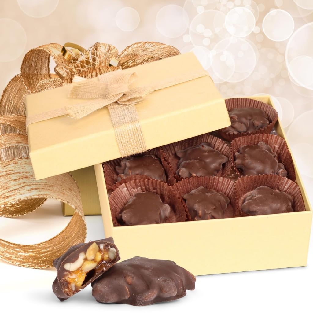 Chocolate Caramel Almond Clusters Gift Box - by It's Delish | 12 OZ Premium Dark Chocolate Covered Nuts with Carmel Cluster | Christmas Gifts Box