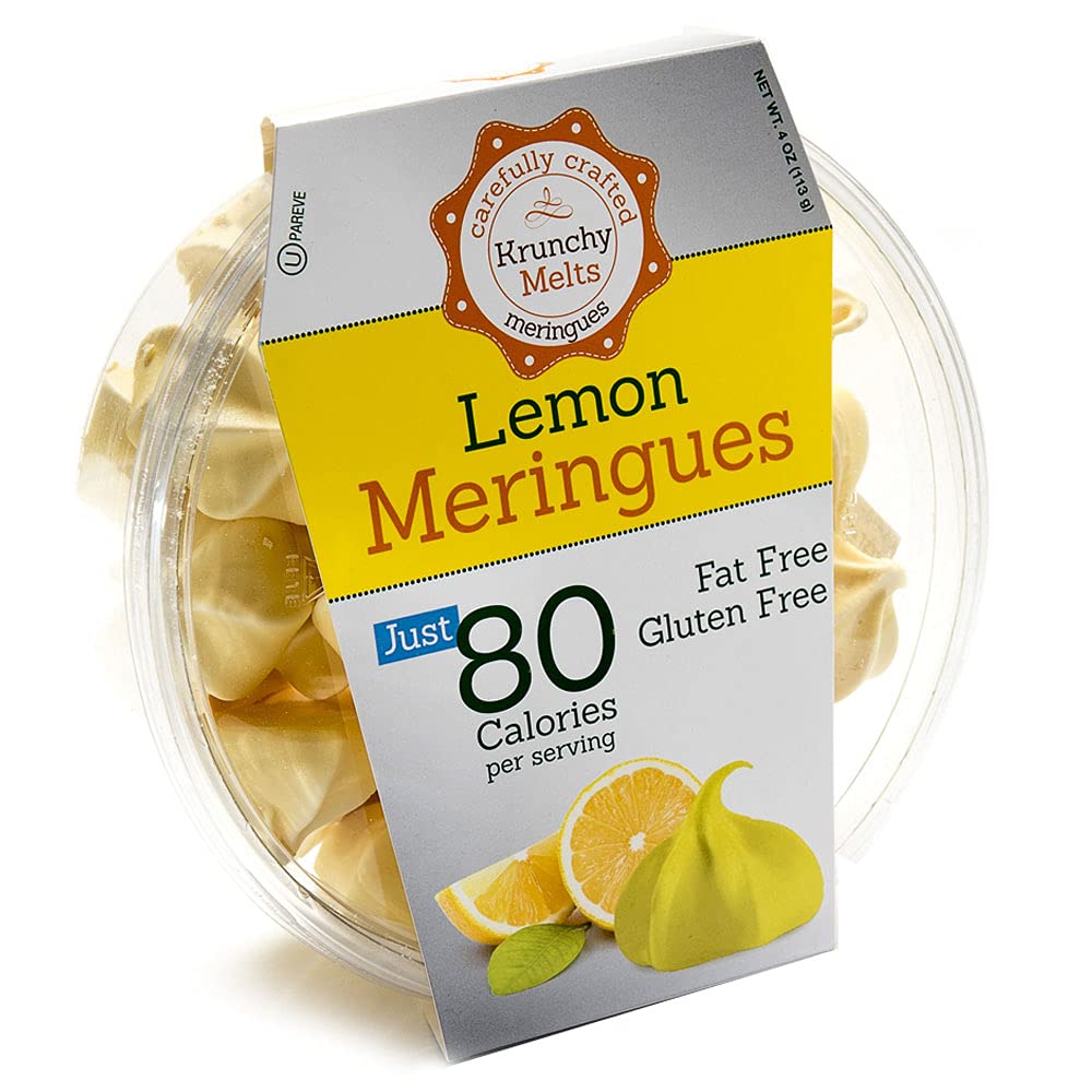 Krunchy Melts Original Meringue Cookies - Lemon Flavor - Only 80 Calories Per Serving - Fat Free, Gluten Free, Dairy Free (4 Oz)