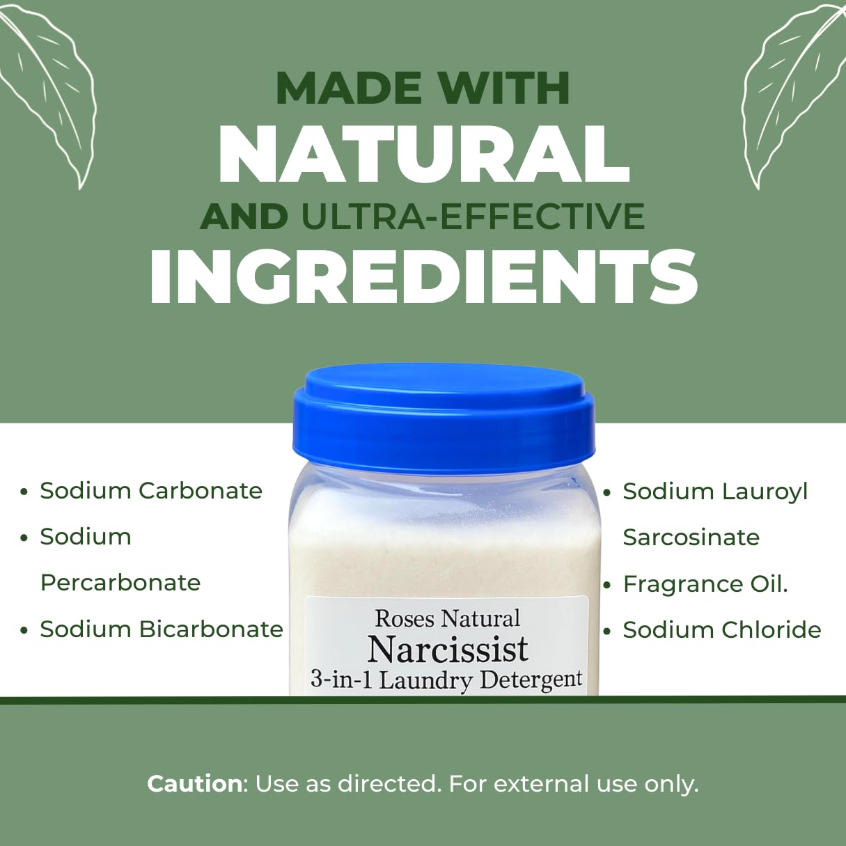 Narcissist 3-in-1 Laundry Detergent, Super Concentrated, All-Natural, Sulfate-Free, 32 oz, Plant-based, Non-Toxic, Sensitive-Skin Approved, Made in