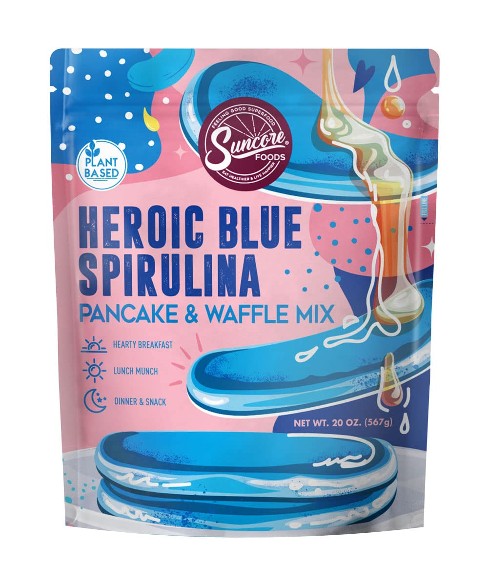 Suncore Foods Heroic Blue Spirulina Pancake & Waffle Mix, Non-GMO, 20oz (1 Pack)