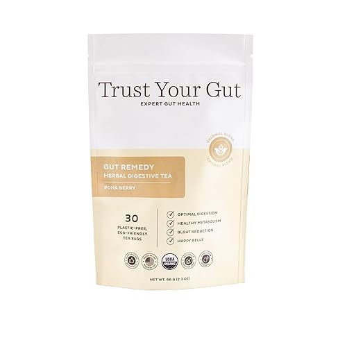 Trust Your Gut Organic Herbal Tea Blend - Lemon Balm, Holy Basil, Dandelion & Ginger Root - Supports Healthy Digestion & Gut Balance - Poha Berry, 30