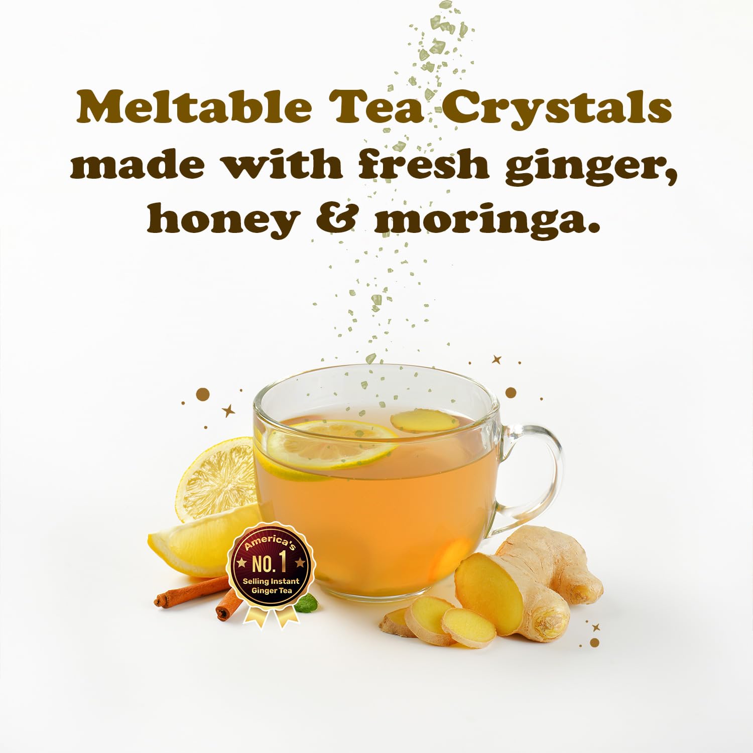 Pocas Honey Ginger Tea, Moringa Flavor, 2-Pack - Instant Tea Powder Packets with Real Ginger, Honey, and Pure Cane Sugar, Caffeine Free, 20 Count Ea