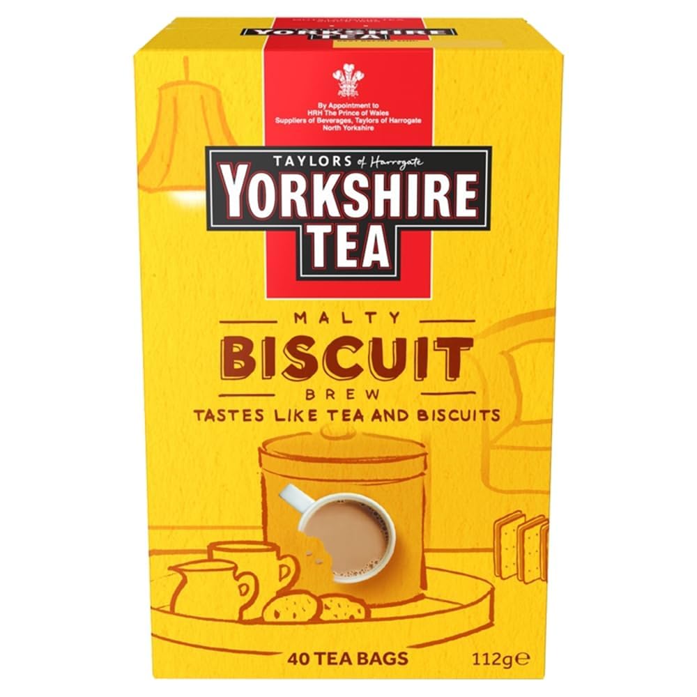 Yorkshire Tea Malty Biscuit Brew, Black Tea, Pillow Tea Bags, 40 Count (Pack of 1), Caffeinated, Enjoy Hot or Iced, 40 Teabags