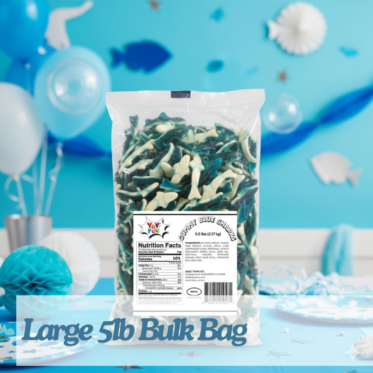 Halal Blue Sharks Gummy Candy Bulk - 5 Pound Bag of Fruity Blue Raspberry & Vanilla Gummies, Soft Chewy Shark Candy for Parties, Candy Buffets, Goodie
