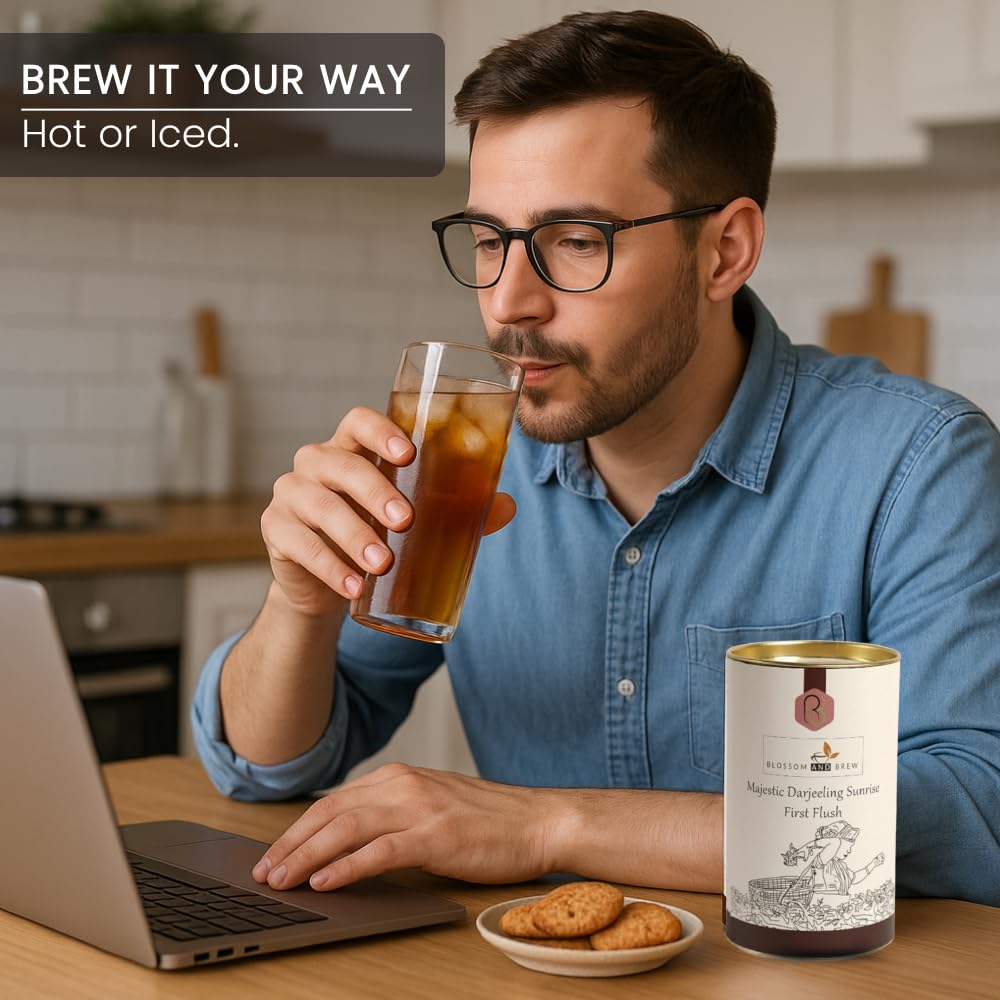 Blossom & Brew Majestic Darjeeling Sunrise First Flush Black Tea (1.76oz) - Whole Leaf from Teesta Valley - Rich Flavored & Aromatic Breakfast Brew
