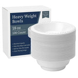 Propack [100 Count] Disposable Plastic White 18 oz Heavy Weight Bowls, Great For Weddings, Home, Office, School, Party, Picnics, Take-out, Fast Food