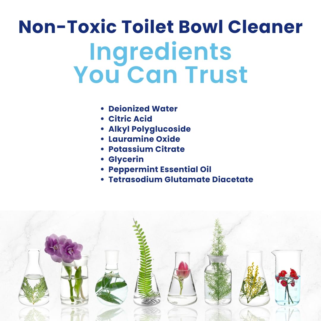 Truly Free Toilet Bowl Cleaner - Heavy-Duty Stain Remover - Septic Safe, Plant-Based Formula - Fresh Peppermint Scent - 16 oz Reusable Empty Bottle +