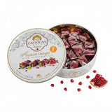 Zaitoune Pomegranate Covered Turkish Delight - 9 oz | Stuffed with Pistachios & Cashews | Coated with Dried Pomegranate Seeds | Authentic Lokum Sweets