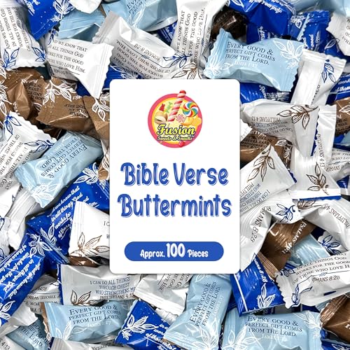 Bible Verse Buttermints 100 Count - Soft Butter Mints Individually Wrapped After Dinner Mint, Christian Scripture Candy, Thank You Party Mints