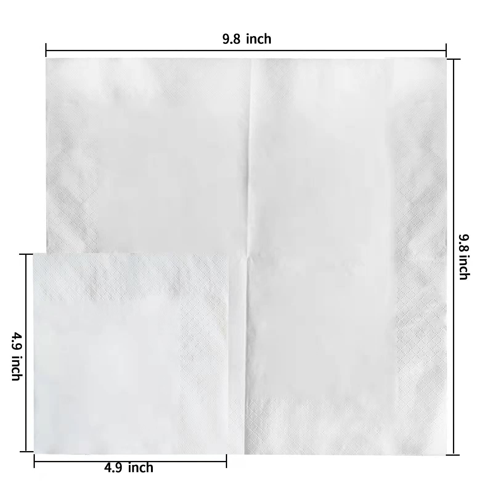 200 Count Napkins 2 Ply Plain White Beverage Napkins Disposable Four Fold Cocktails Paper Napkins 4.9" X 4.9" folded for Party and Every Day Use