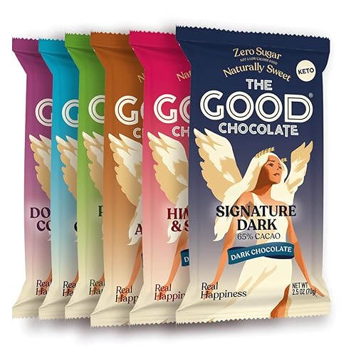 The Good Chocolate - Keto Chocolate Variety Pack, Zero Sugar, Lower Net Carb Snack, Lower Calorie Chocolate Candy Variety Pack, 6 Flavors, 6 Bar Value