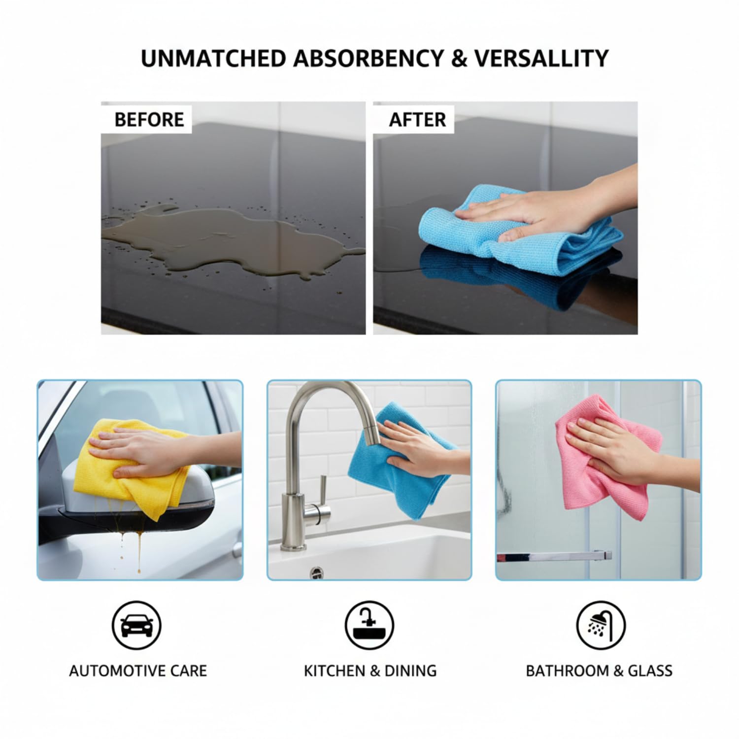 Karn Tools Microfiber Cleaning Cloths | Ultra Absorbent | Lint Free | Streak Free | Non-Abrasive | Reusable and Washable | 12" x 12" | Pack of 12
