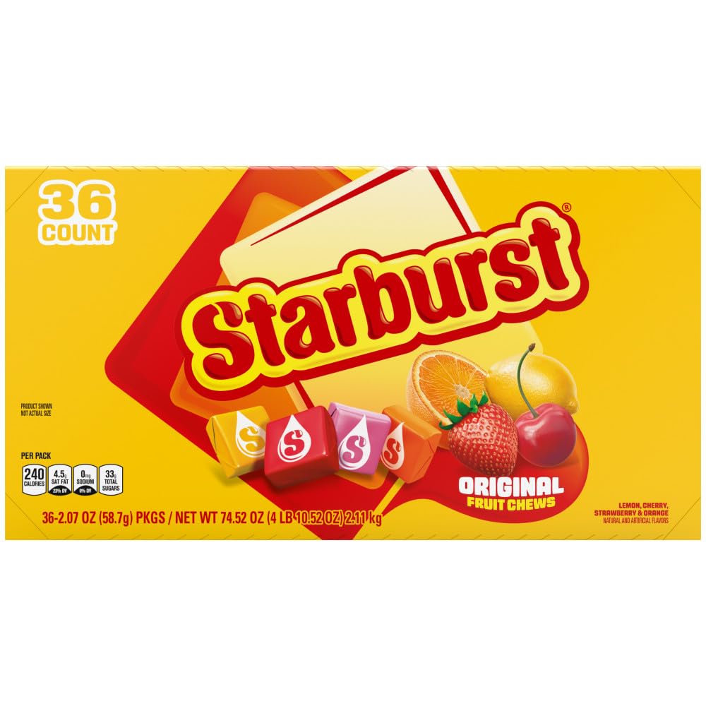 STARBURST Original Full Size Fruit Chews Chewy Candy, Bulk Candy for Birthdays, Road Trips, Pantry, 2.07 oz (36 Single Packs)