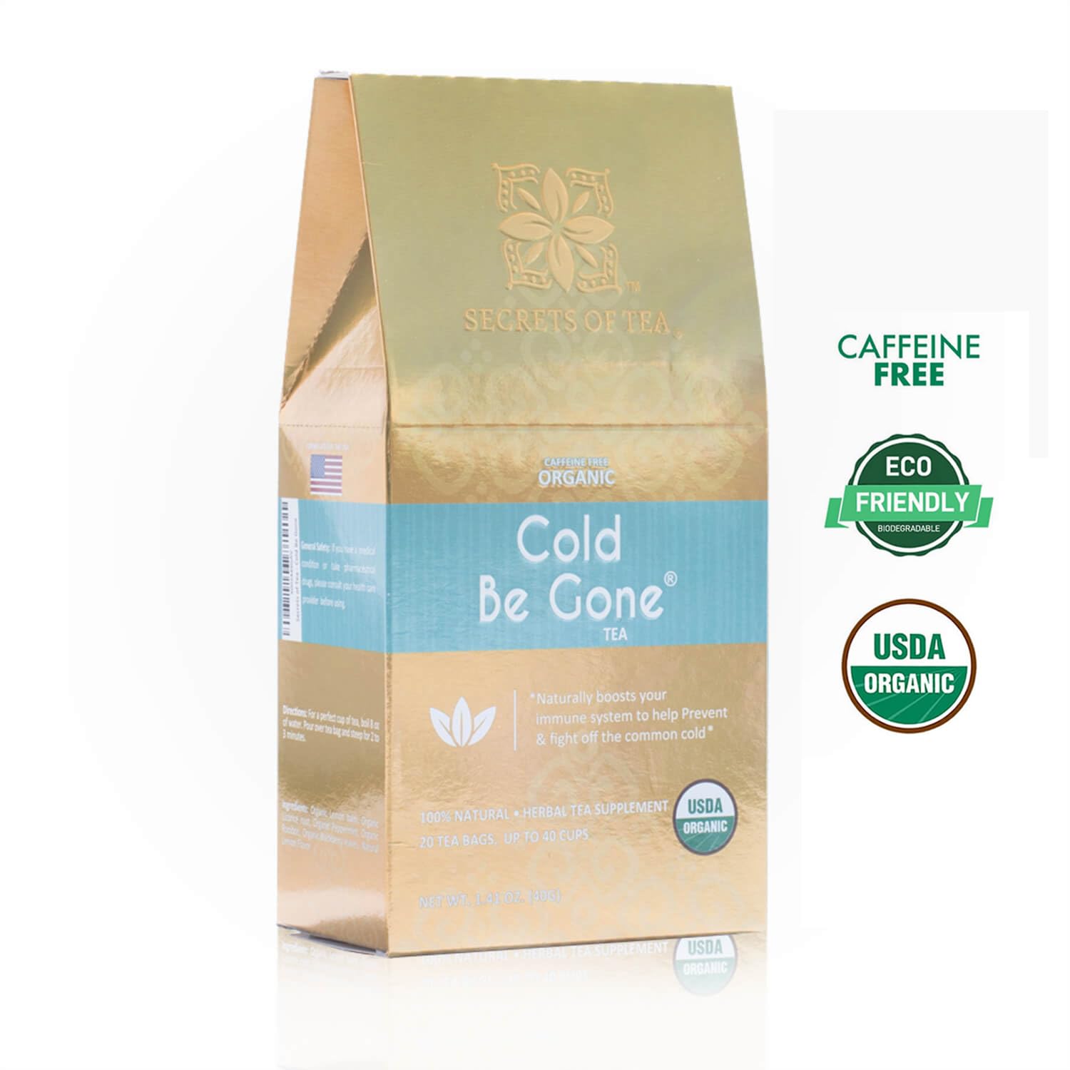 Secrets of Tea - Cold Be Gone Herbal Tea - Organic Herbal Blend - Natural Cold Season Herbal Tea - Soothing Caffeine-Free Wellness Tea - Up to 40
