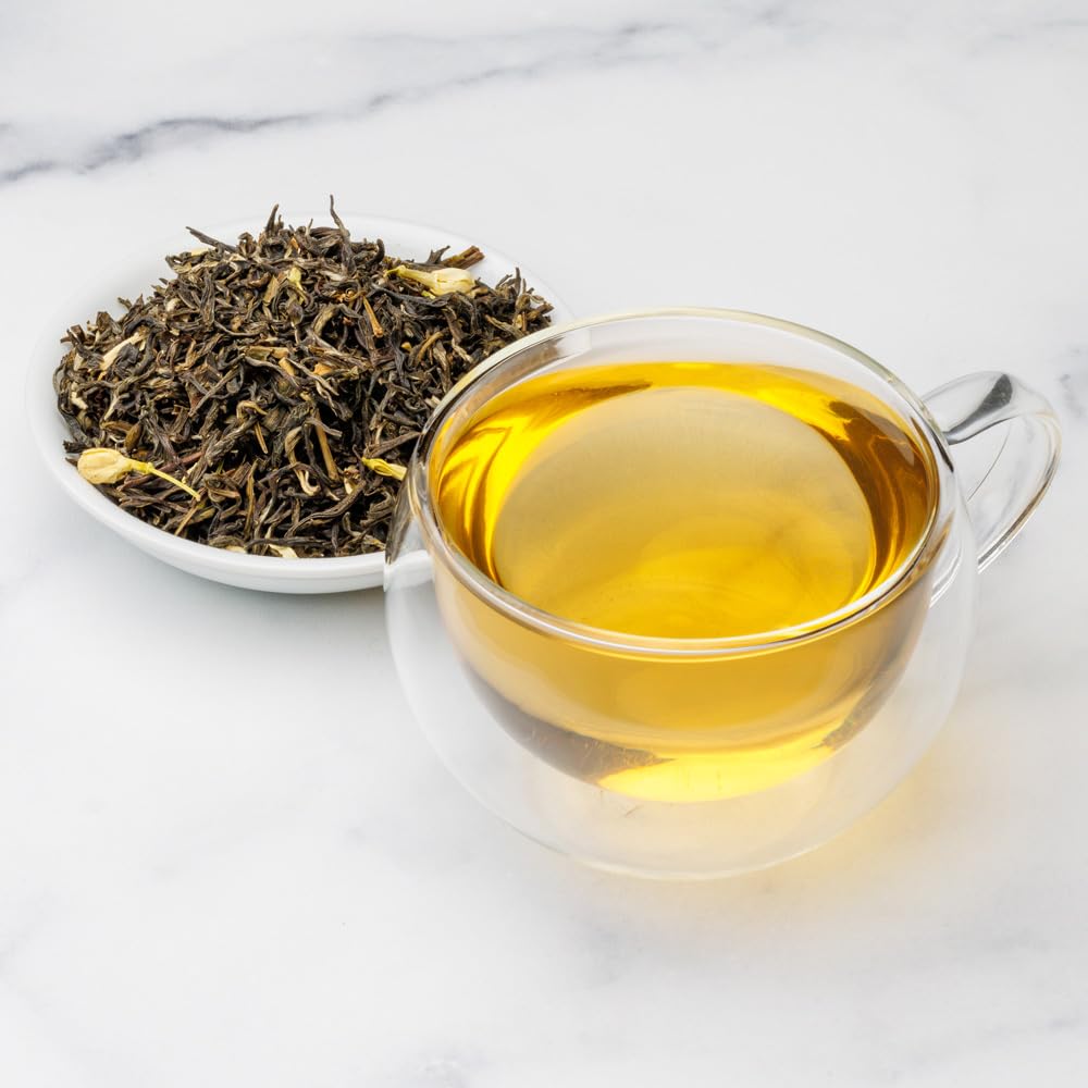 Jasmine with Flowers Green Tea - Gourmet Floral Scented Chinese Loose Leaf Tea - Zero Calories - 1 Pound (16 Oz.) Pouch