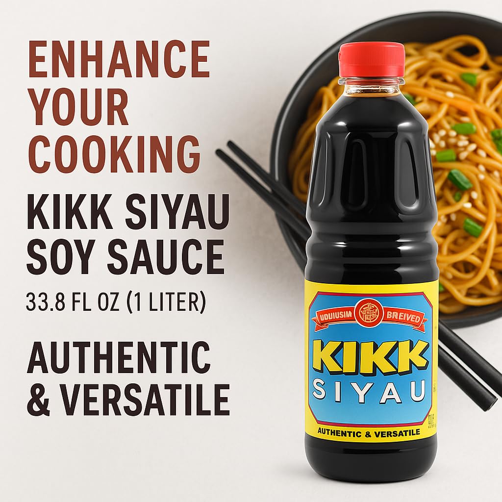 Kikk Siyau Soy Sauce, - 33.8 fl oz (1 Liter) Bottle - Authentic Fermented Soy Sauce for Cooking, Marinades, Stir-Fries, Dipping & More - Premium Bold