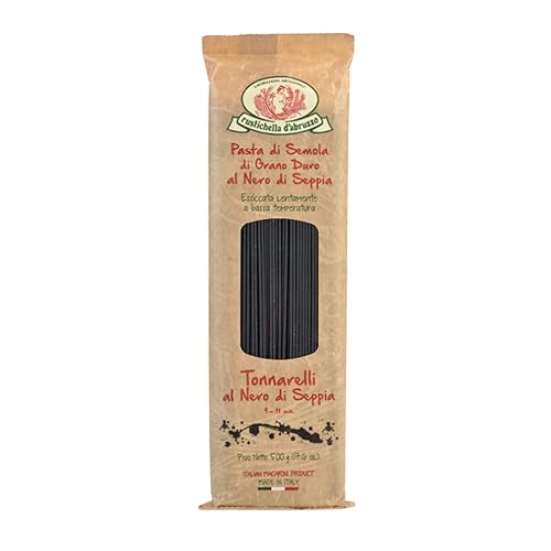 Rustichella d'Abruzzo Tonnarelli with Squid Ink, Long Italian Pasta with Cuttlefish, Ideal for Shellfish, Spicy Fish Sauce & Olive Oil Dishes