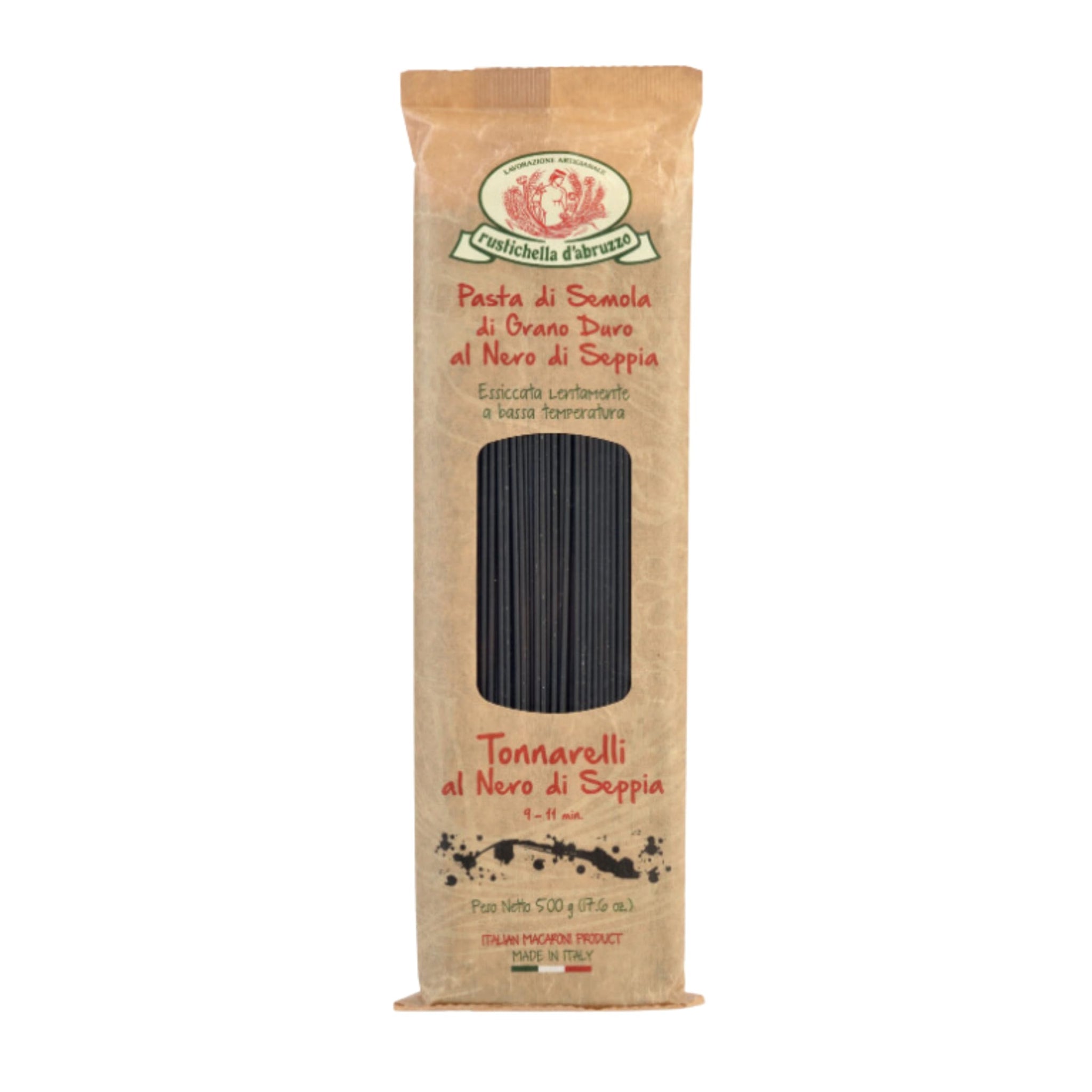 Rustichella d'Abruzzo Tonnarelli with Squid Ink, Long Italian Pasta with Cuttlefish, Ideal for Shellfish, Spicy Fish Sauce & Olive Oil Dishes