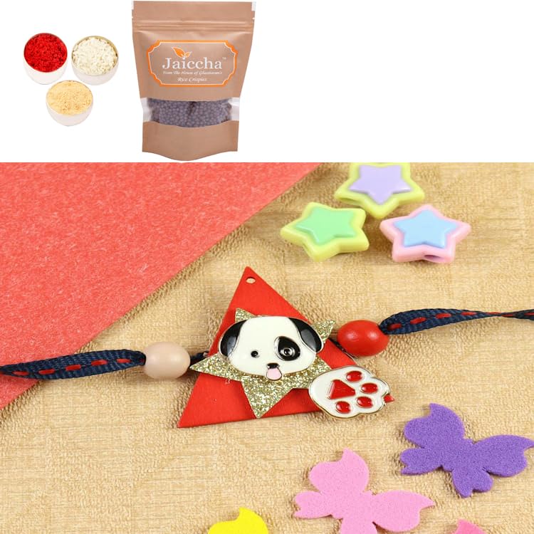 Ghasitaram Gifts Rakhis Gifts for Brothers Rakhis Online KR25-113-Dog And Paw Kids Rakhi with Chocolate Coated Rice Crispies 100 gms