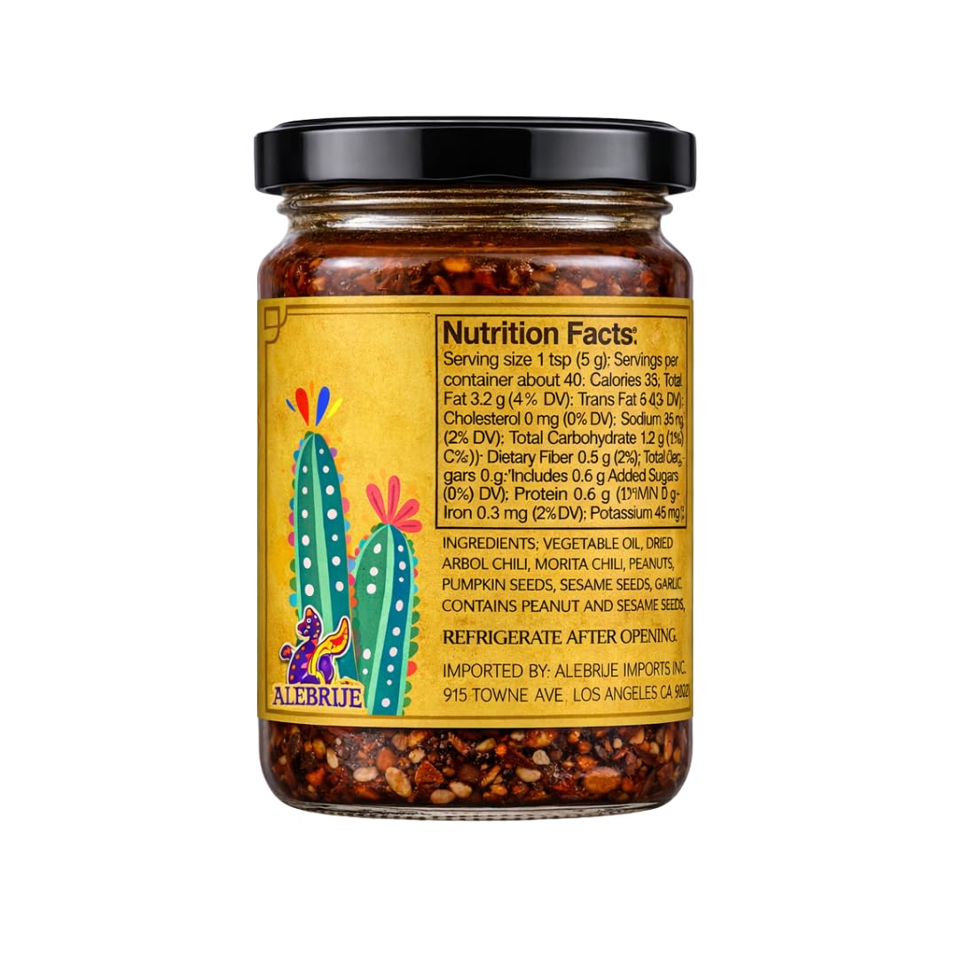 Alebrixes - Salsa Macha with Peanut - Authentic Mexican Chili Oil with Árbol Chili and Roasted Peanut - Hand Made Gourmet Salsa - Mexican Chili Crisp