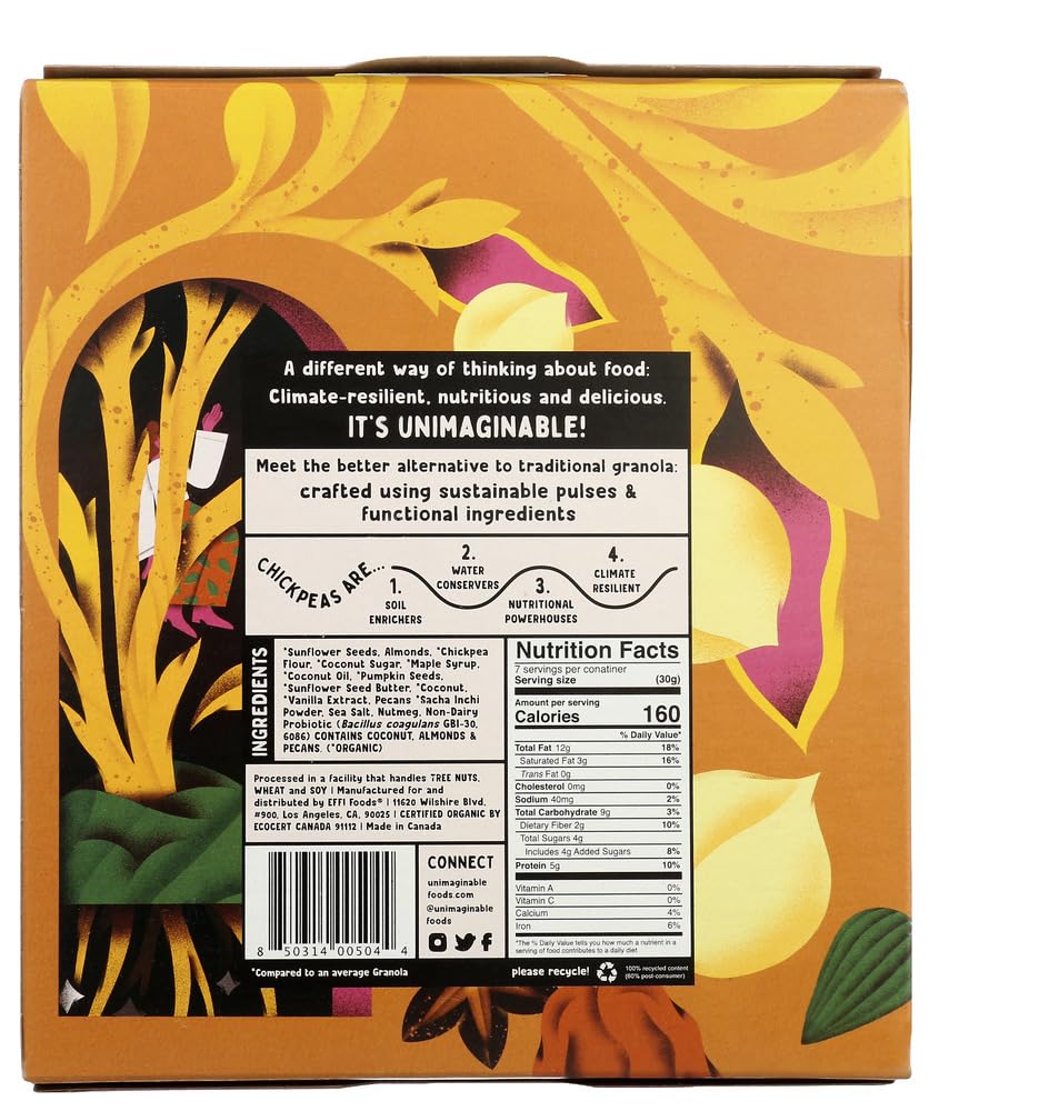 Chickpea Granola Gentle Pecan, Organic Grain Free Granola + Probiotics, Breakfast Snack, Nuts & Seeds, Plant Based Protein + Fiber, Gluten Free