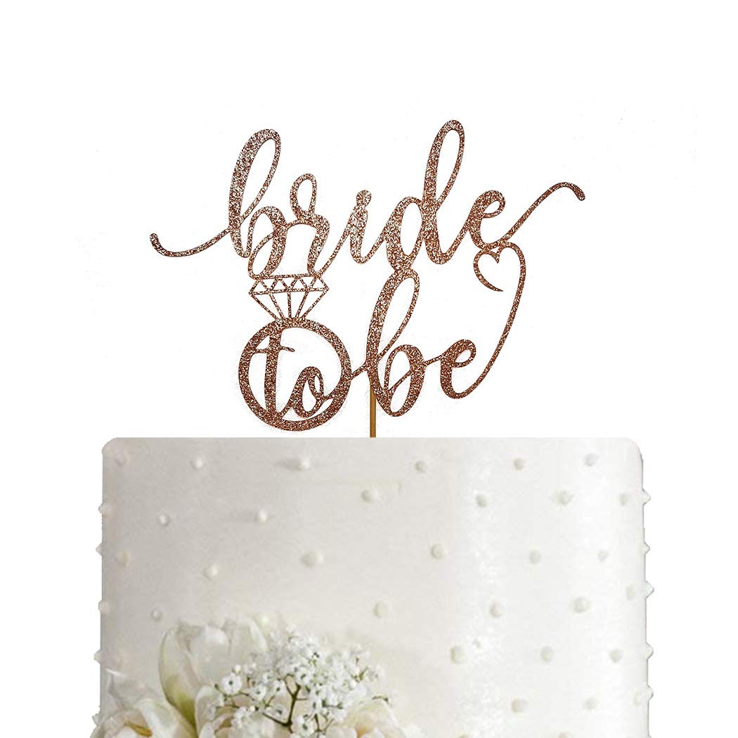 AMINJIE Bride to Be Cake Topper for Bridal Shower / Wedding Shower / Engagement / Bachelorette / Hen Party Decorations, Double-sided Rose Gold Glitter