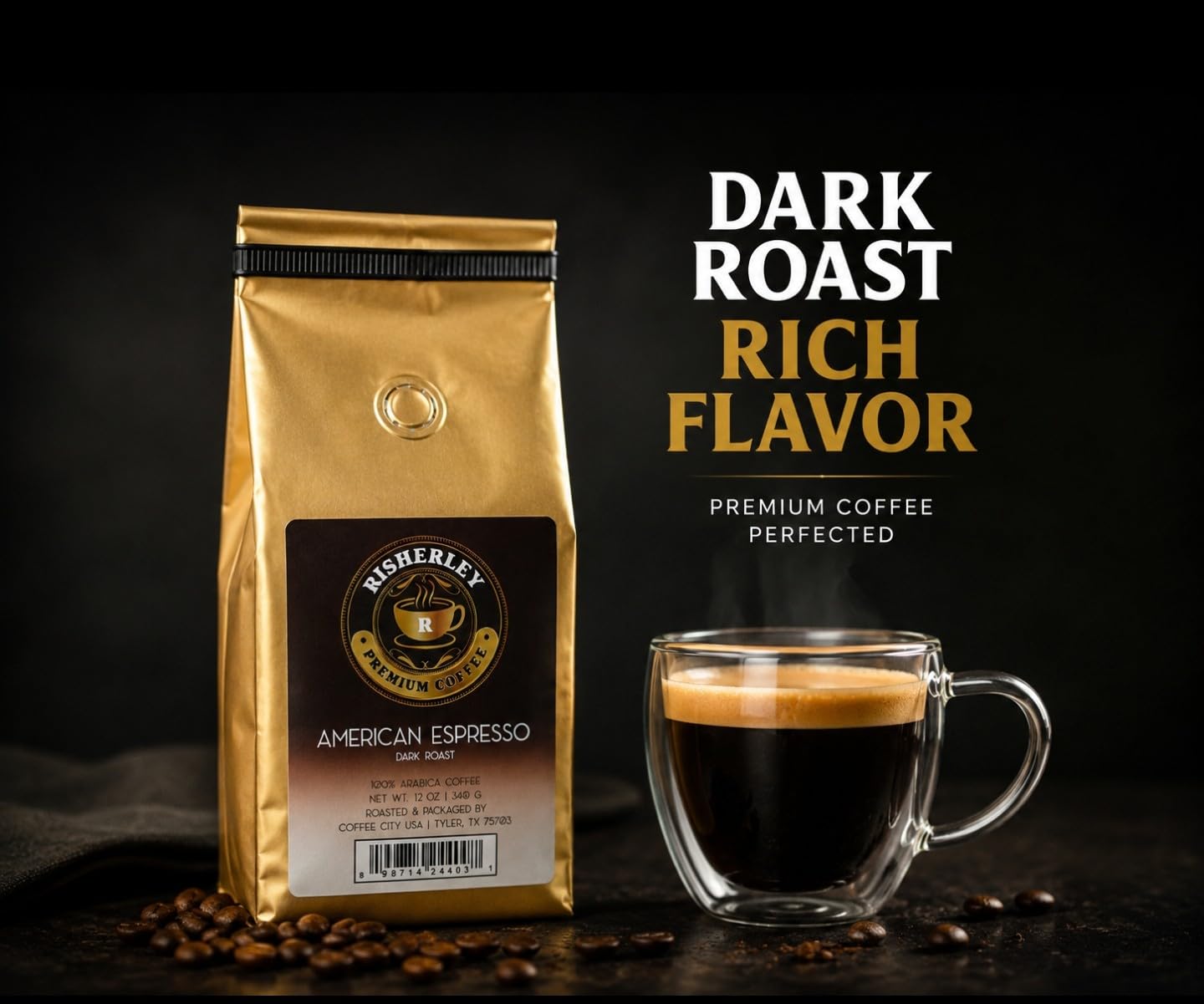 Risherley Premium Ground Coffee - Gourmet Arabica Blend, Fresh Roasted, Smooth Rich Flavor,Dark Roast, Low Acidity, Perfect for Drip, French Press