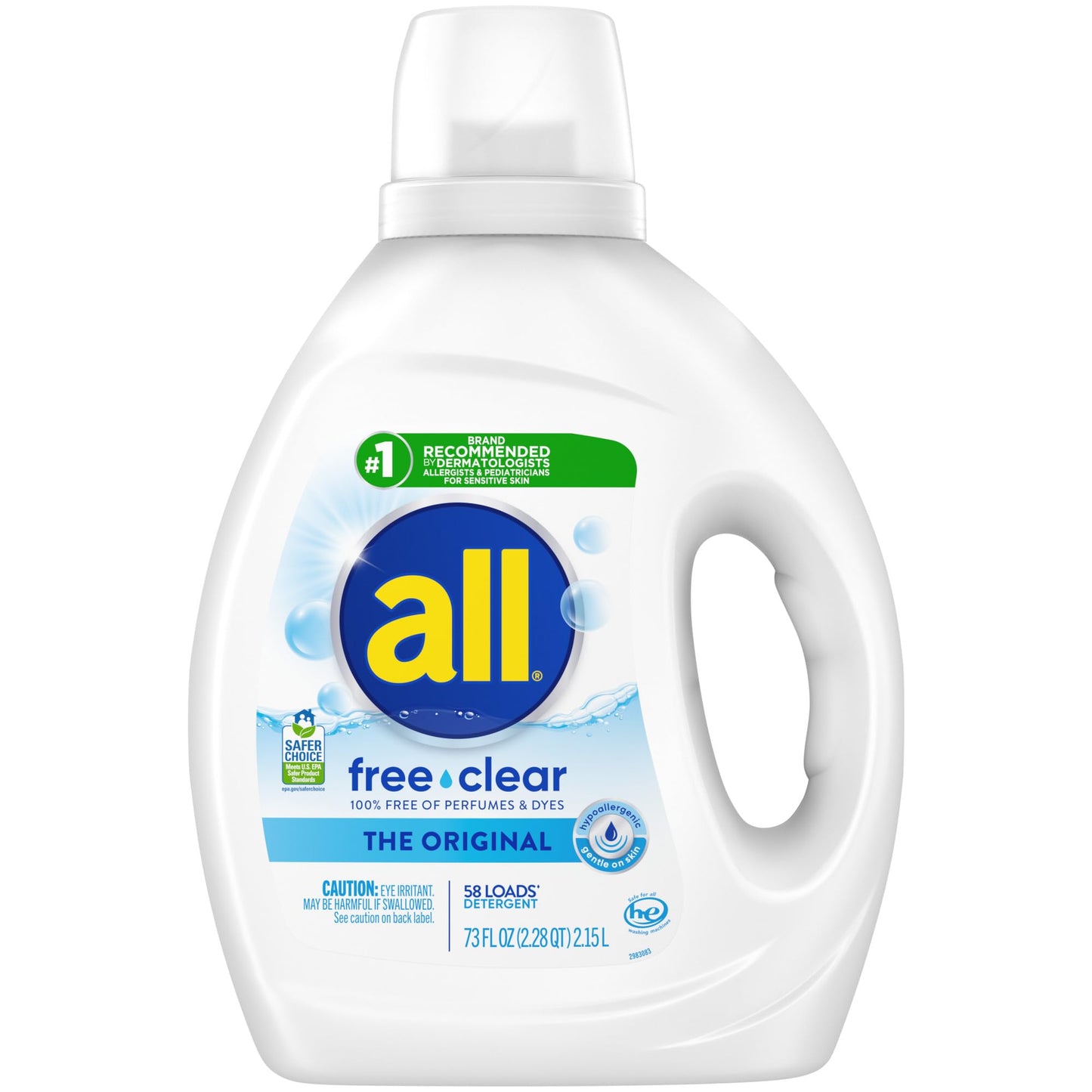 all Liquid Laundry Detergent, Free Clear, 73 Fluid Ounces, 58 Loads