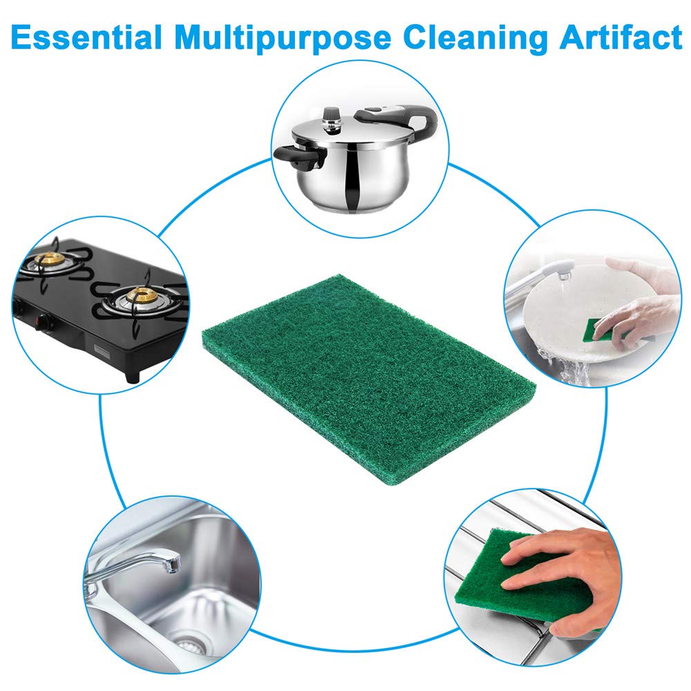 8PCS Scouring Pad - Premium Heavy Duty Scrub Pads, Reusable Household Green Dish Scrubber, Multipurpose Scour pad - for Kitchen Scrubber & Metal
