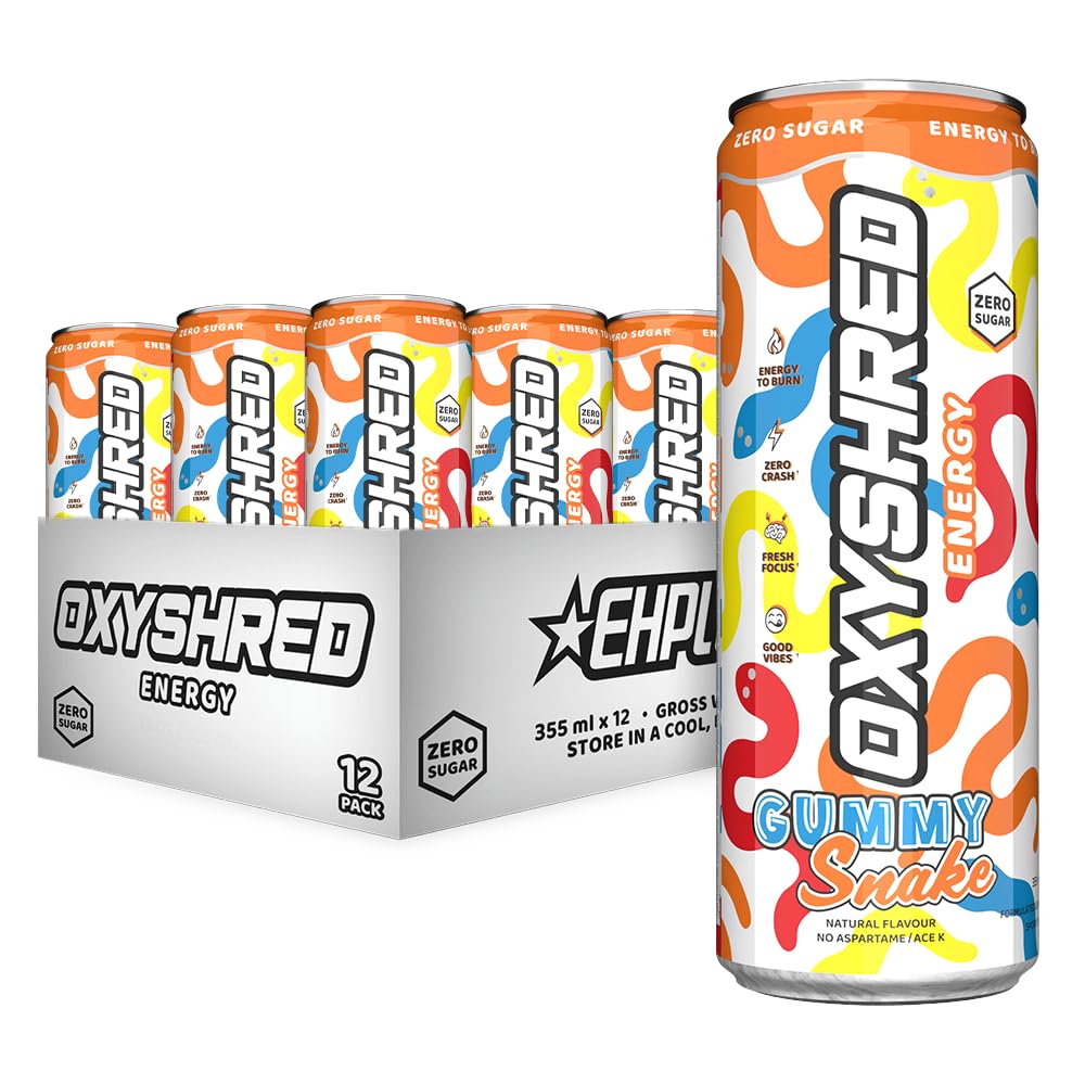 EHP Labs OxyShred Healthy Energy Drink - Zero Sugar Energy Drinks with Amino Acids, Green Tea Extract, Vitamin C & L Carnitine - Zero Carbs, Zero
