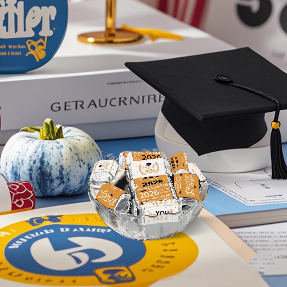Graduation Party Decorations 2026 Graduation Label Stickers, 120PCS Congrats Grad Mini Gold White Candy Wrapper Class Of 2026 Chocolate Bar Stickers