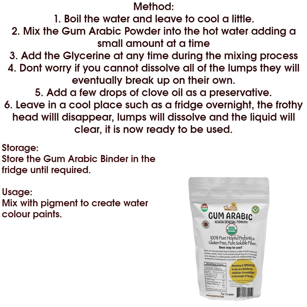 Gum Arabic Powder, USDA Organic | 4 oz. Easy use Bag | Gum Acacia Use as Food emulsifier thickener or DIY Watercolors