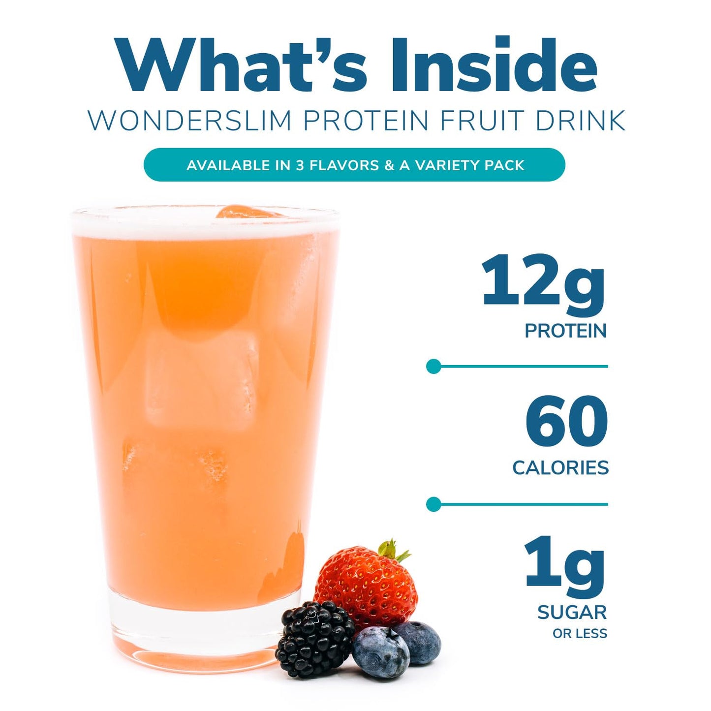 WonderSlim Protein Fruit Drink, Variety Pack, No Fat, Gluten Free, Keto Friendly & Low Carb (7ct)