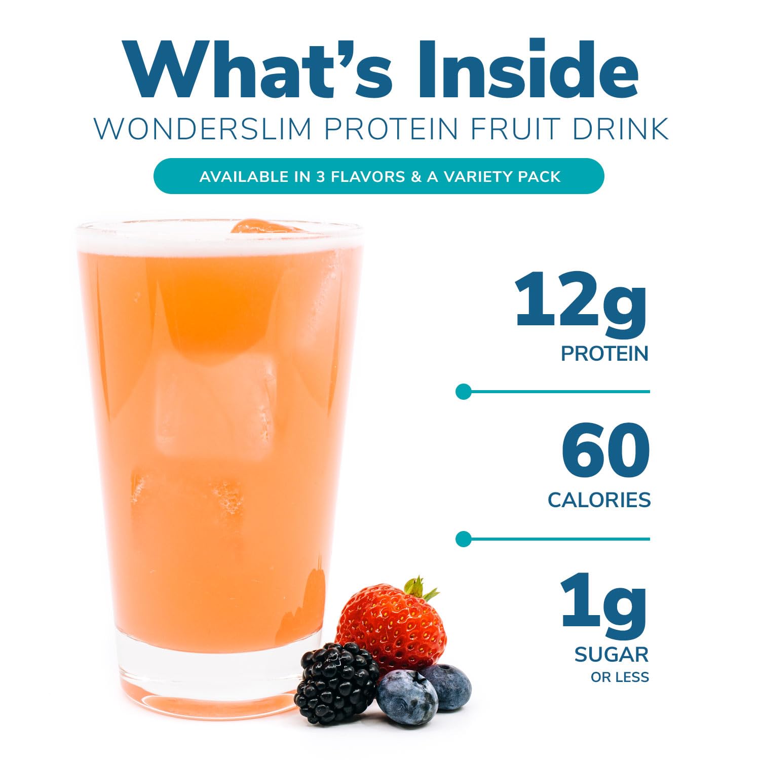 WonderSlim Protein Fruit Drink, Variety Pack, No Fat, Gluten Free, Keto Friendly & Low Carb (7ct)