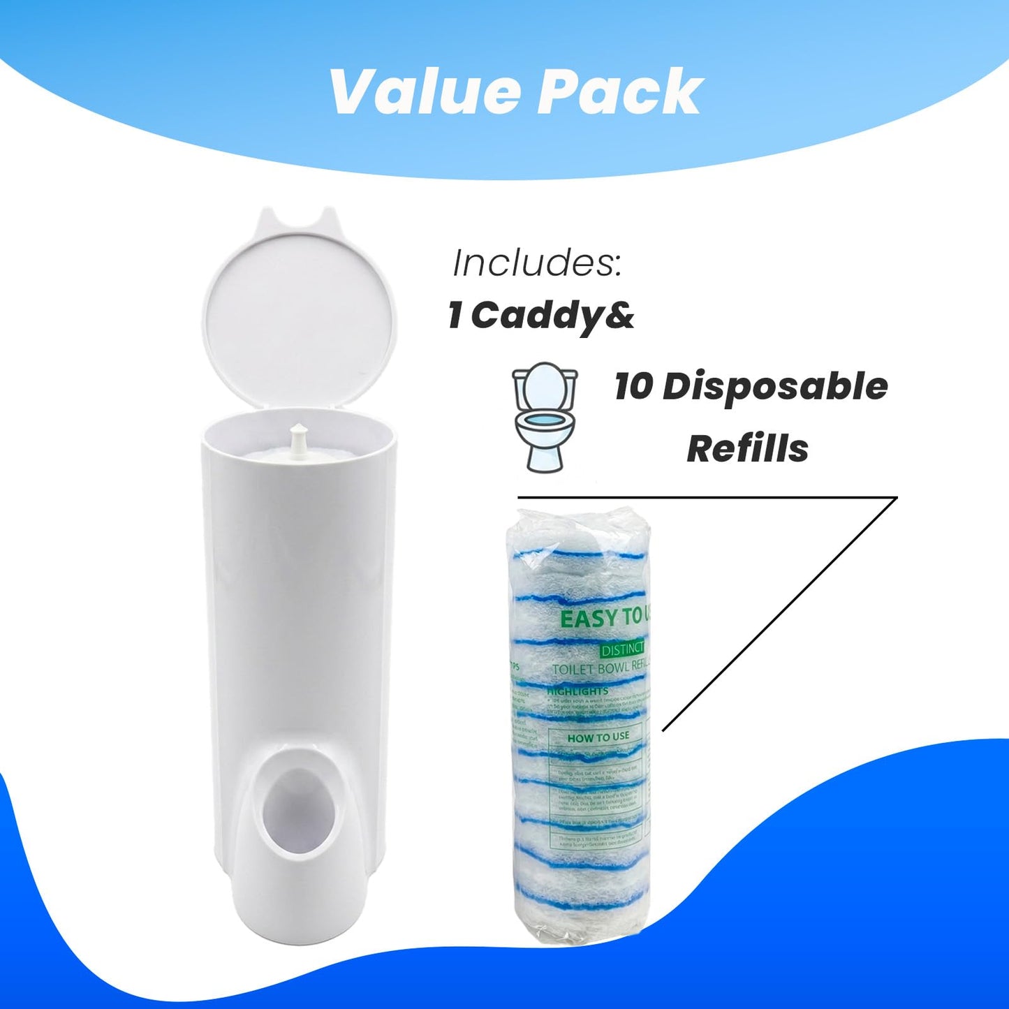 Toilet Wand Holder (No Wand) 1 Caddy & 10 Packs Brush Refills Only, Disposable Brush Kit, Stand Toilet Cleaning Starter Kit, Wall Mounted Storage