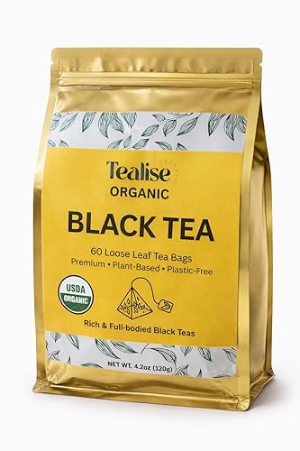 Organic Black Tea Plant-Based & Plastic-Free Tea Bags 60 Servings Premium Whole Leaf Loose Tea by Tealise