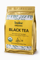 Organic Black Tea Plant-Based & Plastic-Free Tea Bags 60 Servings Premium Whole Leaf Loose Tea by Tealise
