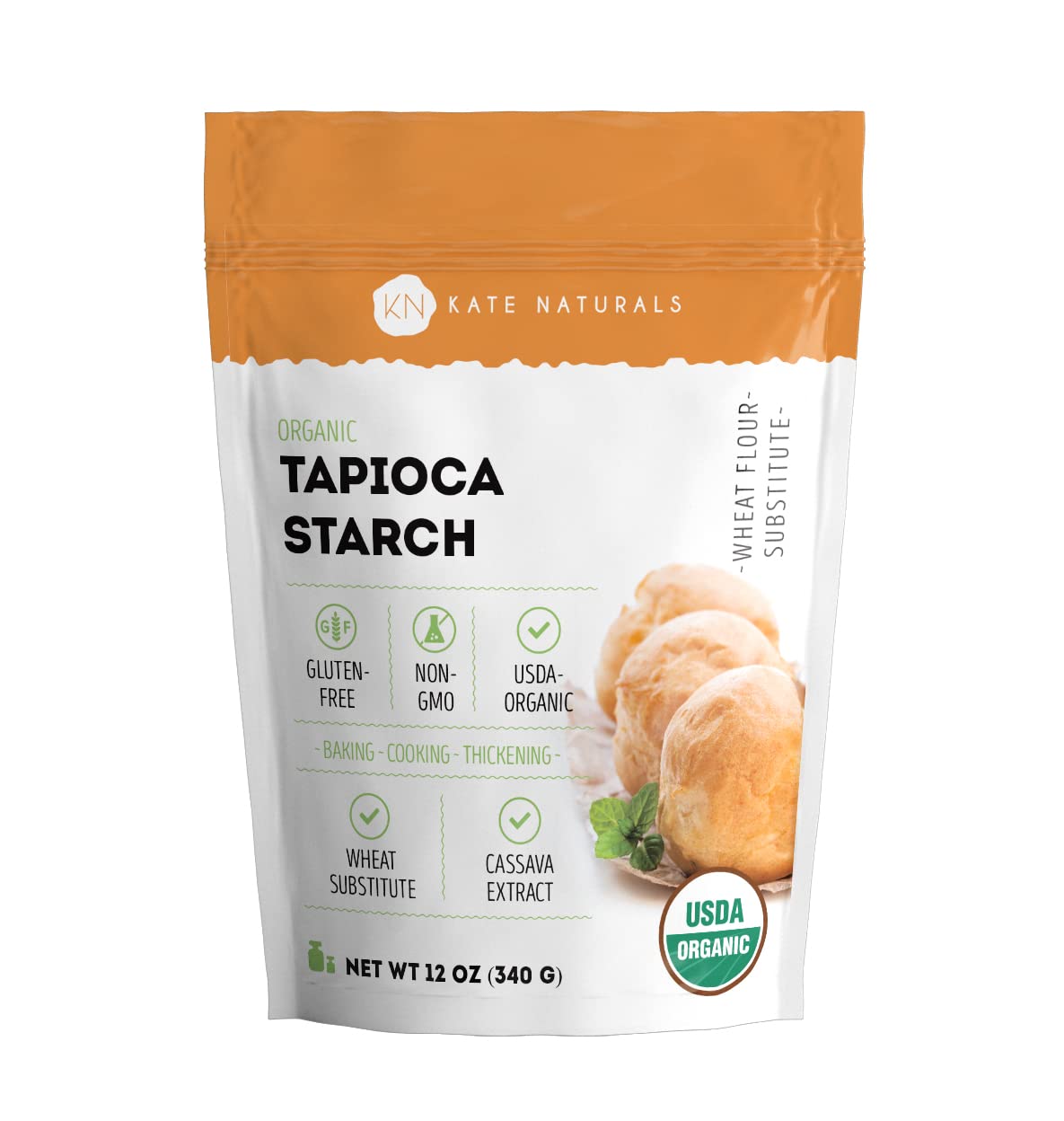 Kate Naturals Tapioca Starch Flour for Baking, Cooking & Boba Pearls (12oz, Organic, Non-GMO, Gluten Free)
