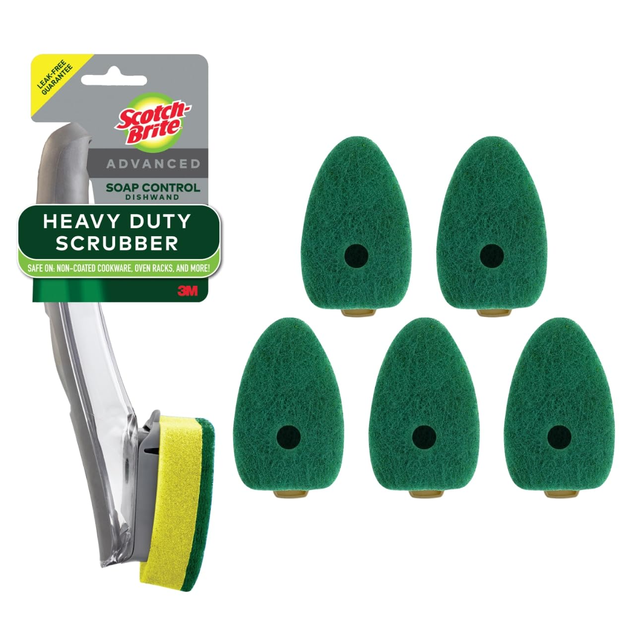 Scotch-Brite Heavy Duty Advanced Soap Control Dishwand Kit, Includes 1 Wand & 5 Refill Pads, Control Soap With A Button, Keep Your Hands Out Of Dirty
