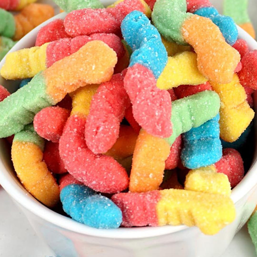 Neon Sour Gummy Worms, 2 Pound Bulk Bag, Sour Candy, The Hampton Popcorn & Candy Company