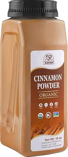 52USA Organic Cinnamon Powder,1 lb (16oz),Pure Ground Cinnamon, 100% Certified,Premium Quality Spice-Great for Baking,Cooking and Drinks,Additive