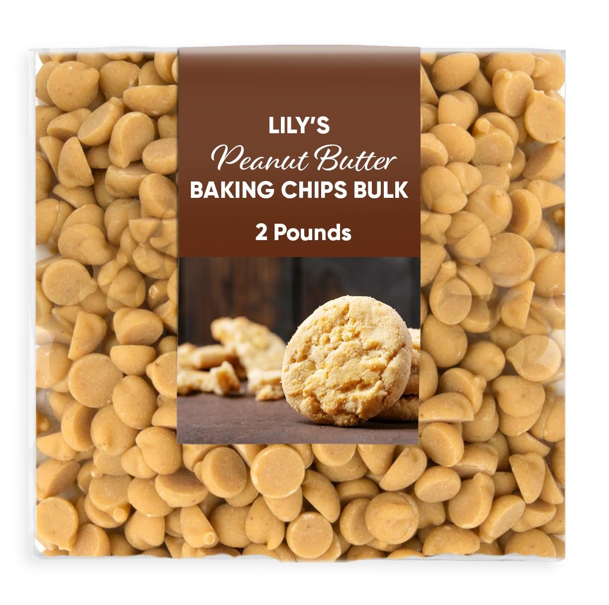Lilys Peanut Butter Baking Chips Bulk 2 Pounds - Gluten Free, Low Carb Baked Chips - Creamy & Smooth, No Sugar Added, Made with Stevia - Perfect for Baking Cookies & Desserts
