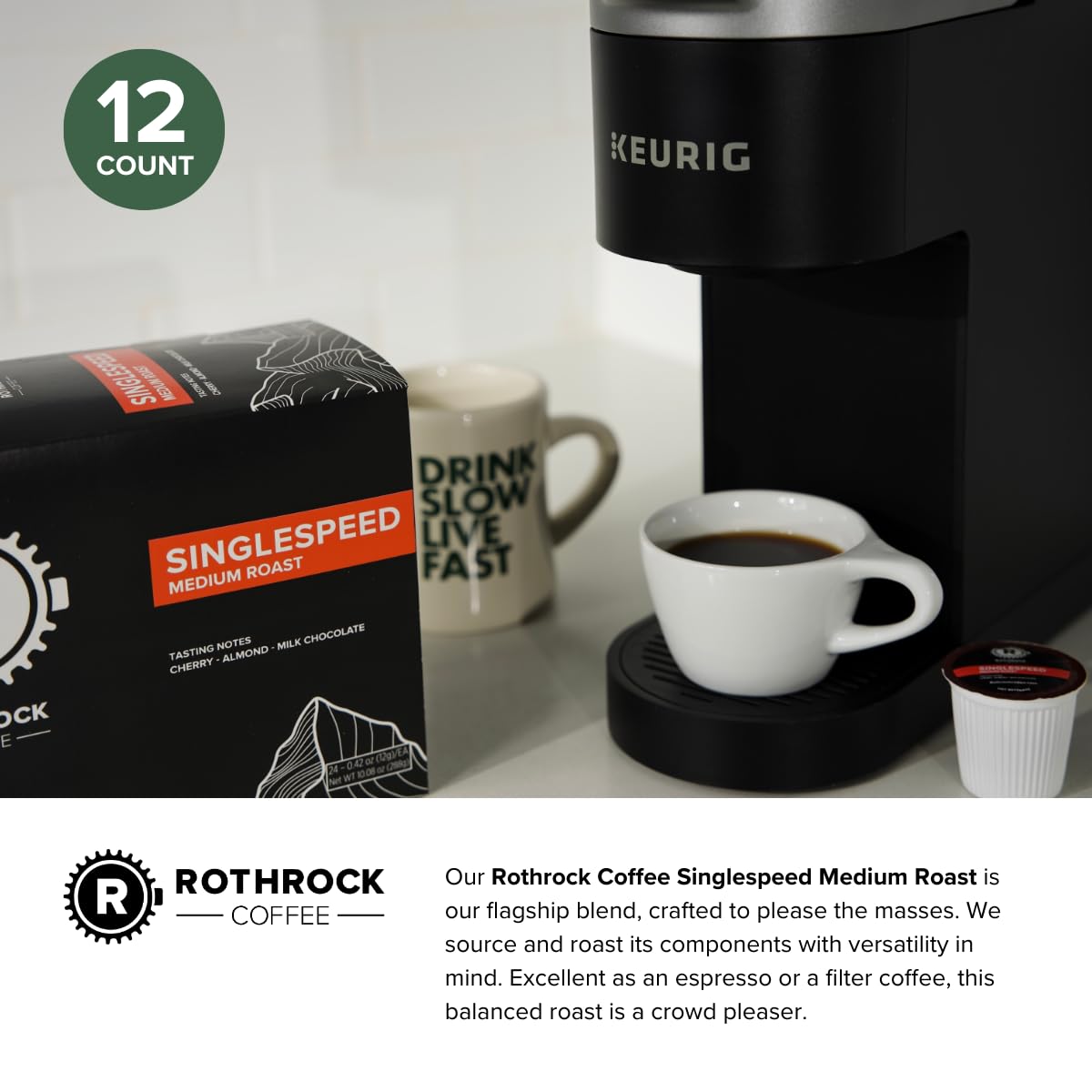 Rothrock Coffee - Singlespeed - Medium Roast - K-Cups - Specialty Coffee Pods - Single Serve - Signature Blend - Balanced & Versatile Roast - Fruity